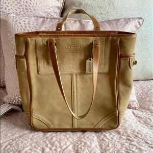 Vintage Tote Tan Suede Leather Satchel F10410